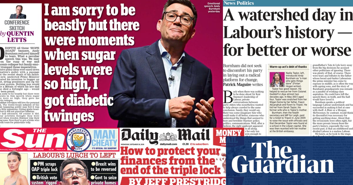 ‘Oozing everyman charm’: what the papers say about Andy Burnham’s speech