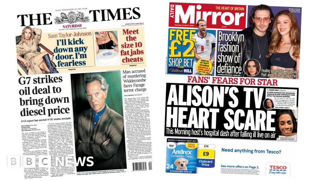'G7 strikes oil deal' and 'Alison's TV heart scare'