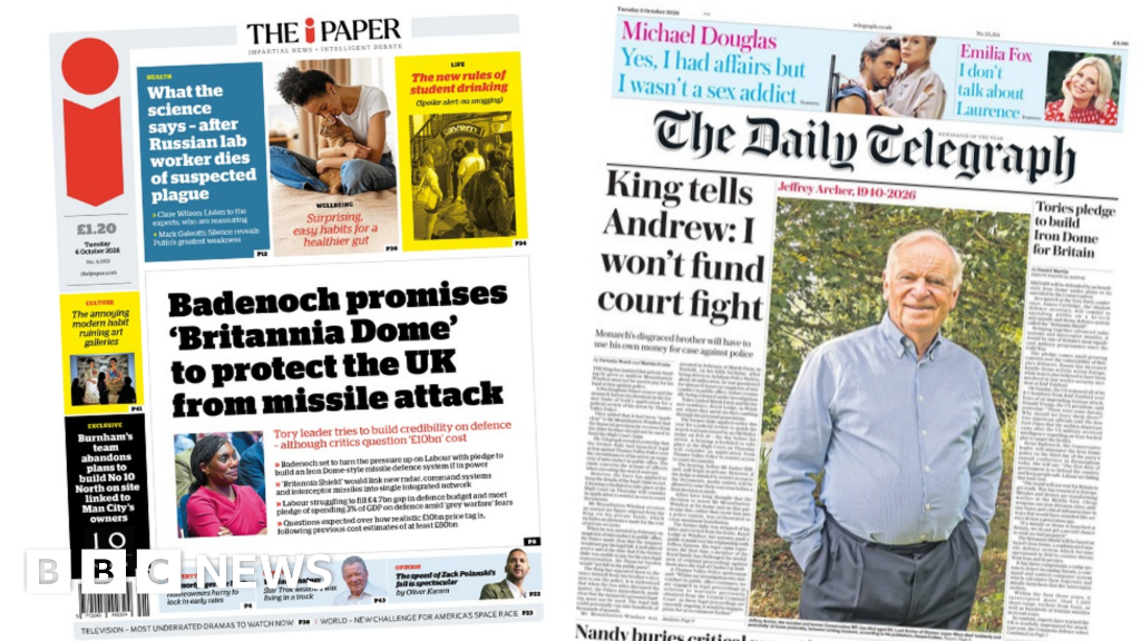 Newspaper headlines: Badenoch's 'Britannia Dome' and 'King tells Andrew 'I won't fund court fight''