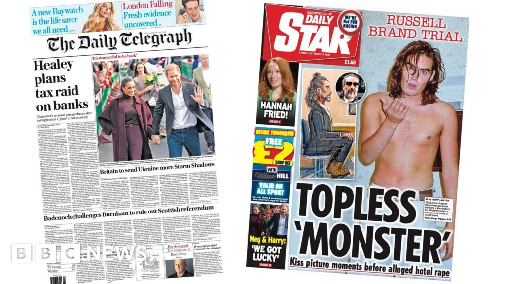 Newspaper headlines: Healey's 'tax raid on banks' and Brand 'topless monster'