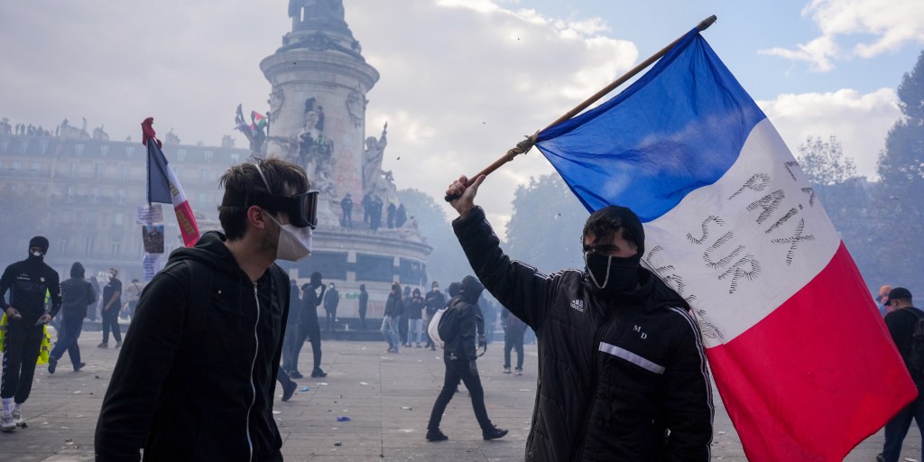 France’s Emmanuel Macron says ‘illegitimate’ protests will be banned as cities block demonstrations